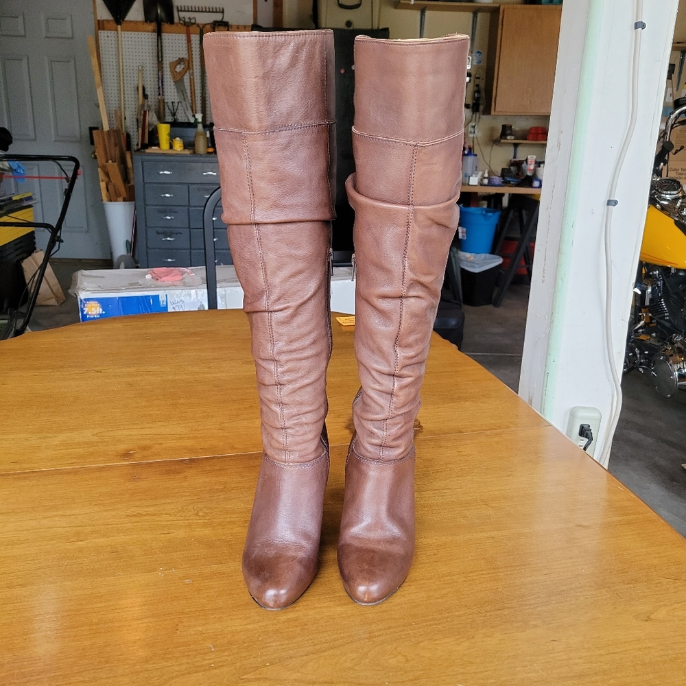 Aldo Brown Leather, Over the Knee Heeled Boots